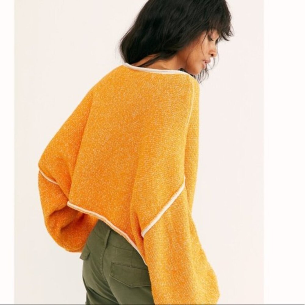 Free People Sweater Bardot Cropped Sweater in Orange Size Medium - Picture 2 of 8